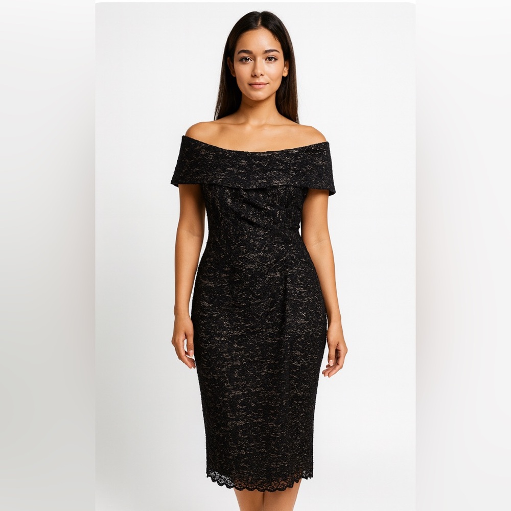 MARINA Black Lace Midi Dress